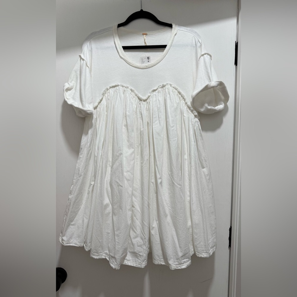 Free People White Flowy Short Sleeve Dress